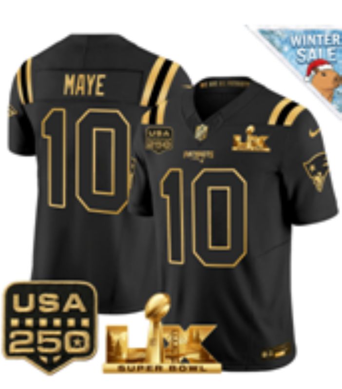 Men 2026 New England Patriots #10 Maye Black Super Bowl Nike Limited NFL Jersey style 04